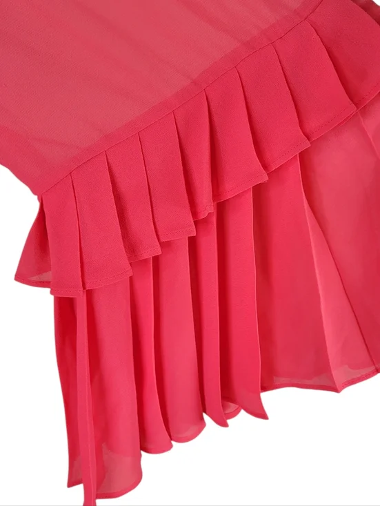 Vince Camuto Chiffon Dress 20W Pink Split Neck Tassel Tie Pleated Sleeves New - Picture 4 of 12